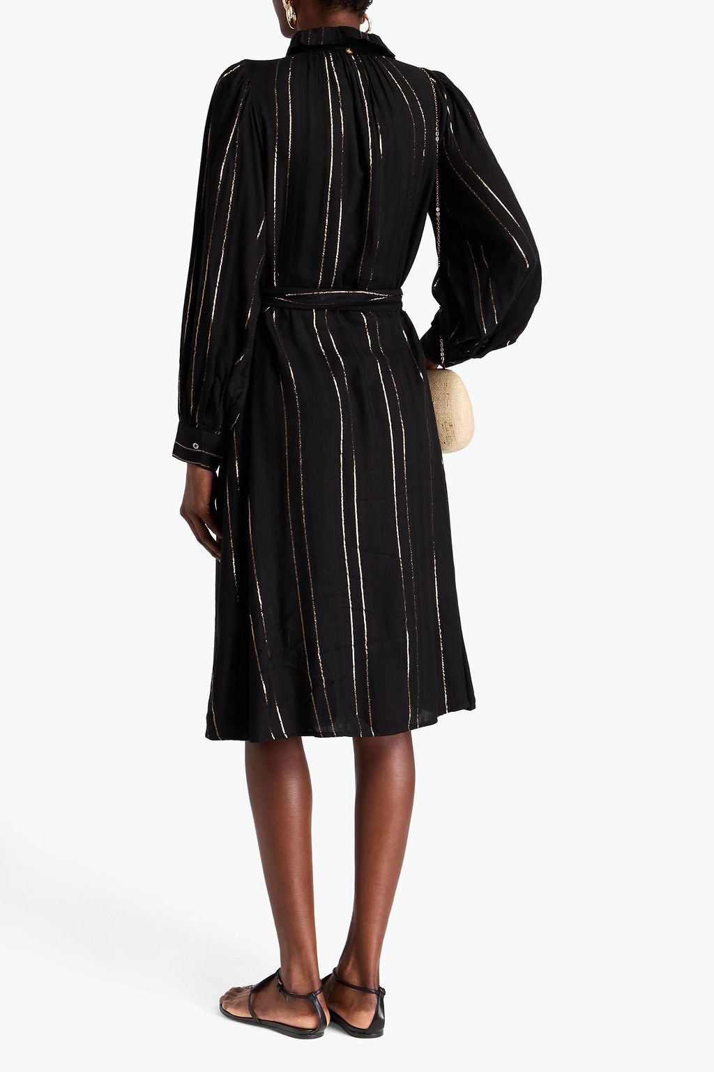 ANTIK BATIK Edward ruffled striped twill midi shirt dress
