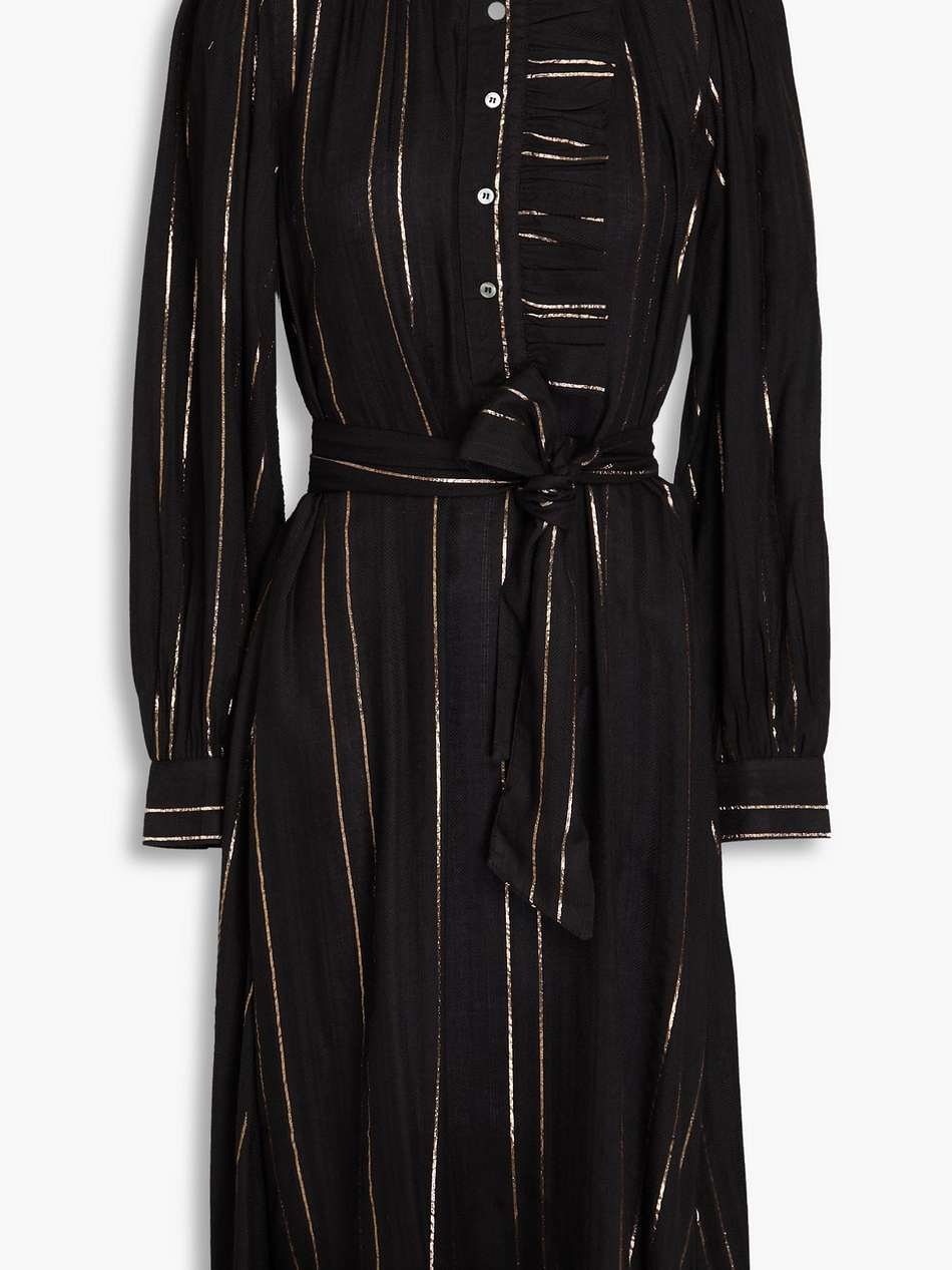 edward ruffled striped twill midi shirt dress