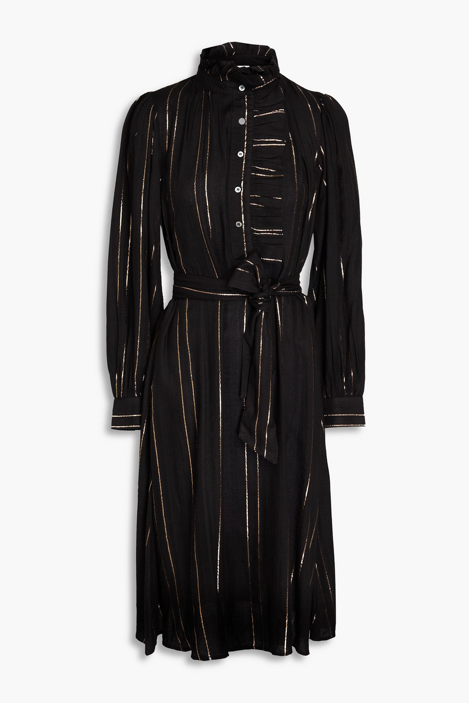 Edward ruffled striped twill midi shirt dress