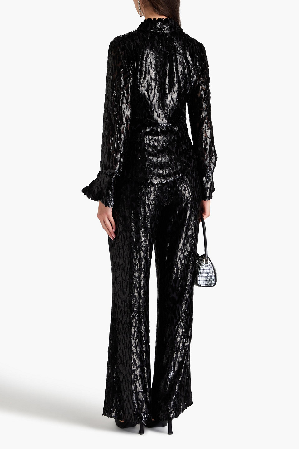 SIMKHAI SHIVON METALLIC FIL COUPÉ LUREX AND SILK-BLEND WIDE-LEG PANTS
