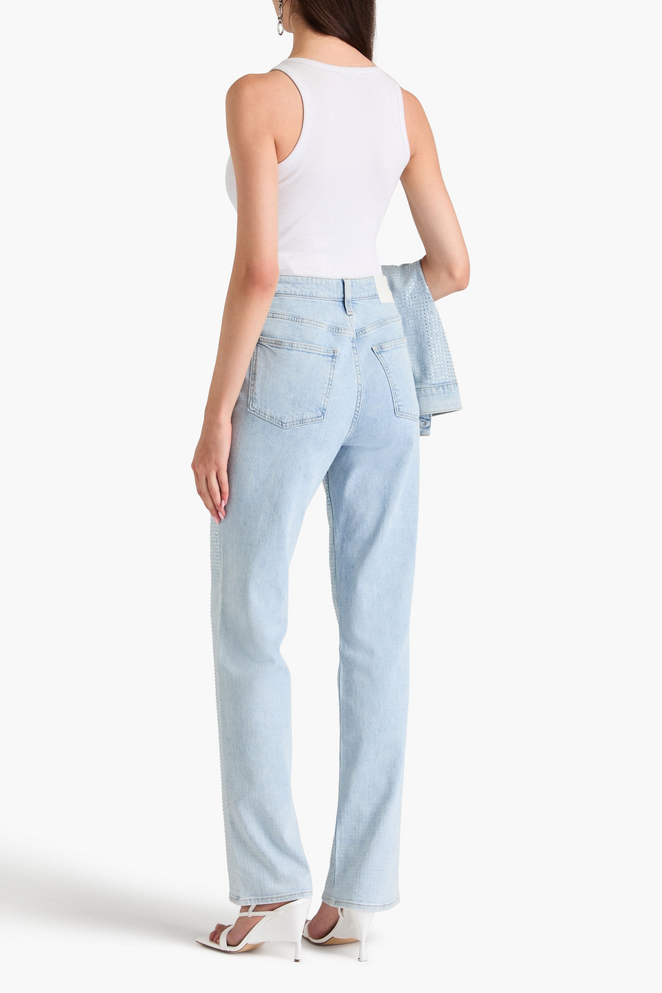 Simkhai Liam Crystal-embellished High-rise Straight-leg Jeans In Light Denim