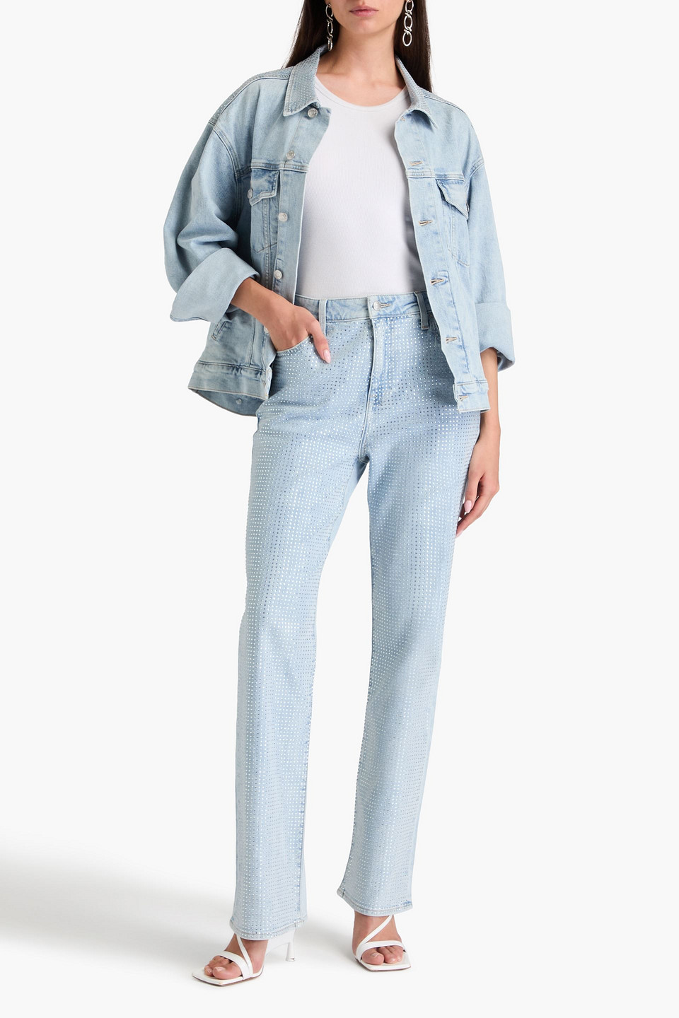 Simkhai Liam Crystal-embellished High-rise Straight-leg Jeans In Light Denim