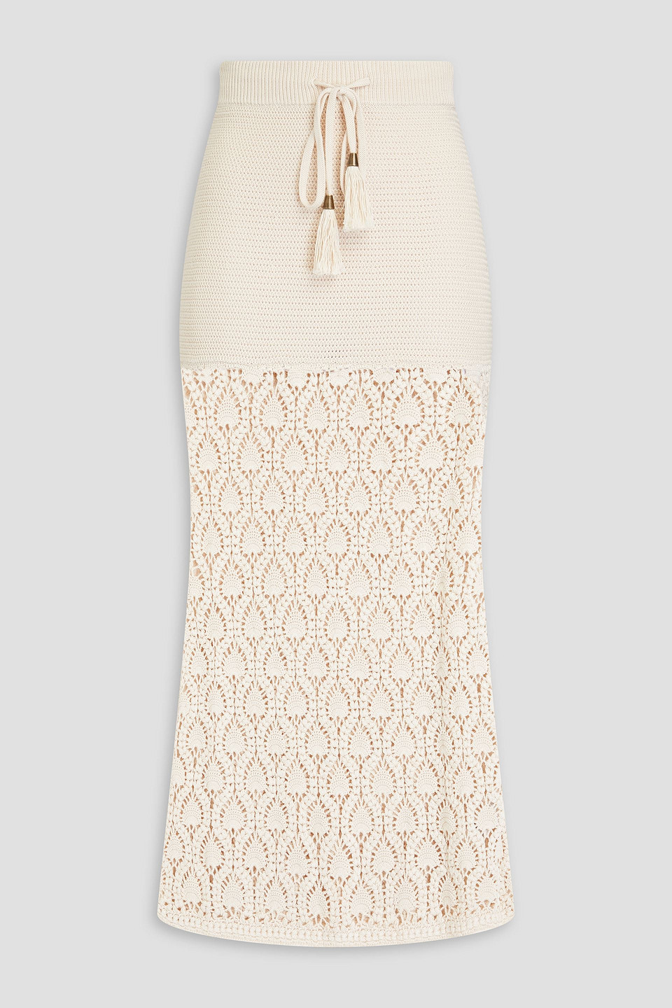 Zimmermann Tasseled Crochet-knit Cotton Midi Skirt In Naturfarben