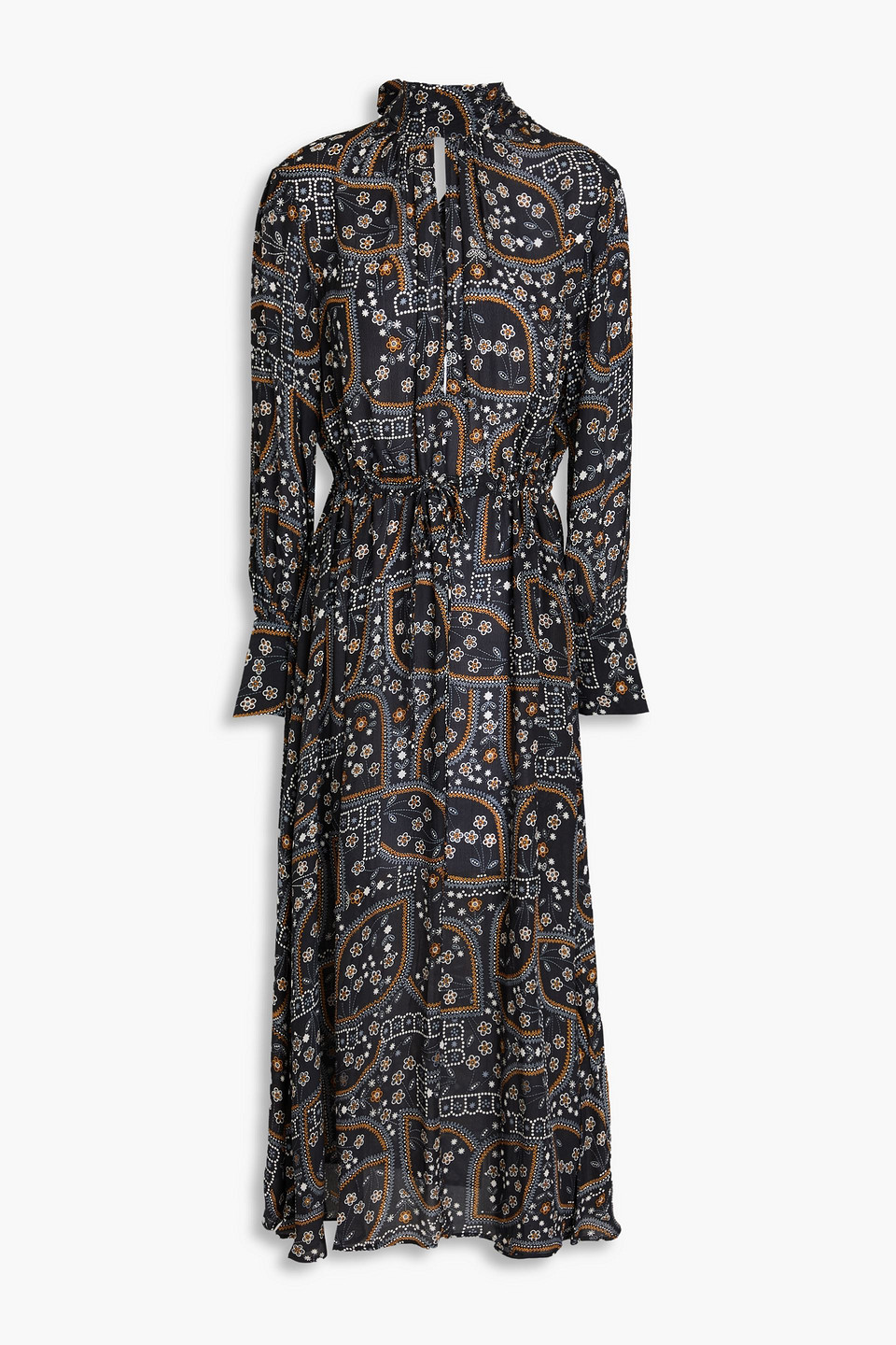 Antik Batik Elie Cutout Floral-print Crepe De Chine Midi Dress In Black