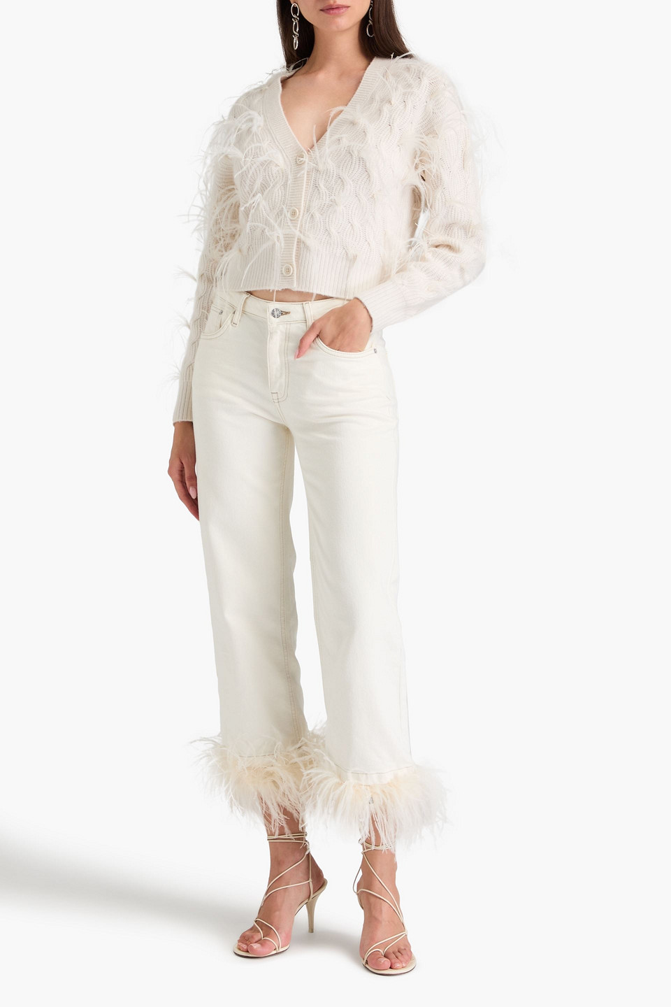Simkhai Jude Cropped-hose Mit Federbesatz In Ivory