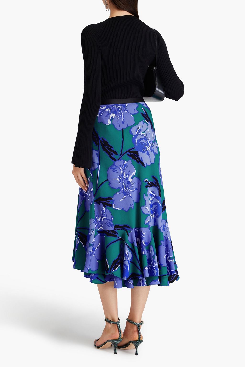 DIANE VON FURSTENBERG تنورة Debra متوسطة الطول وبطبقات متدرجة مصنوعة من الكريب ومزينة بطبعات