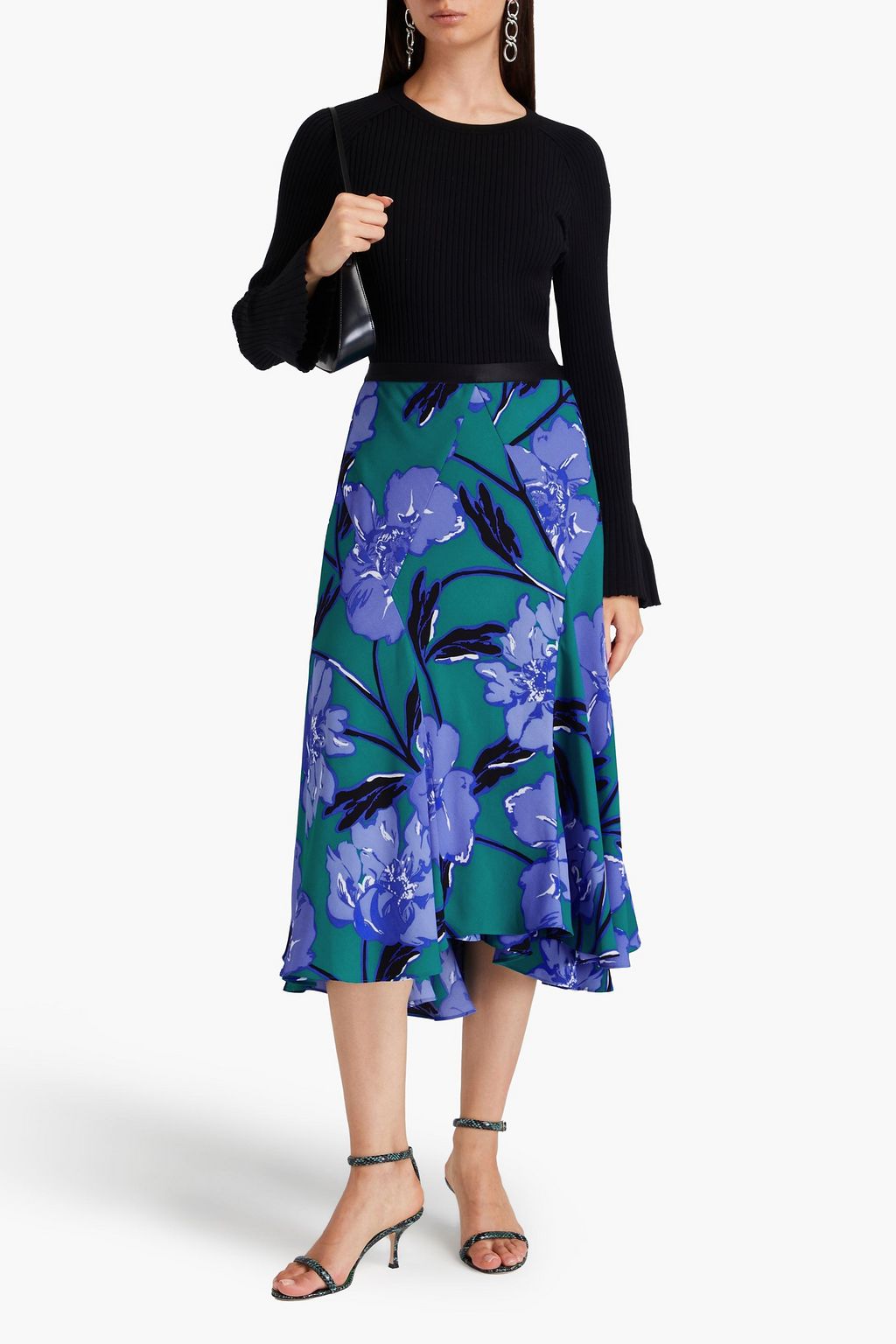 DIANE VON FURSTENBERG تنورة Debra متوسطة الطول وبطبقات متدرجة مصنوعة من الكريب ومزينة بطبعات