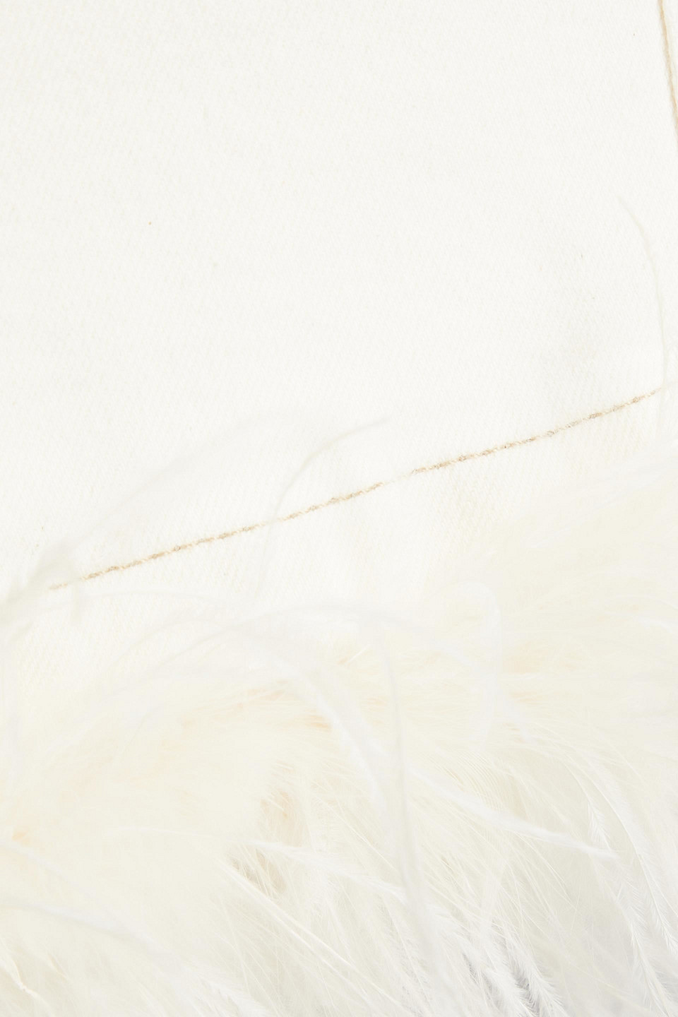 Shop Simkhai Federica Feather-trimmed Denim Mini Skirt In Ivory