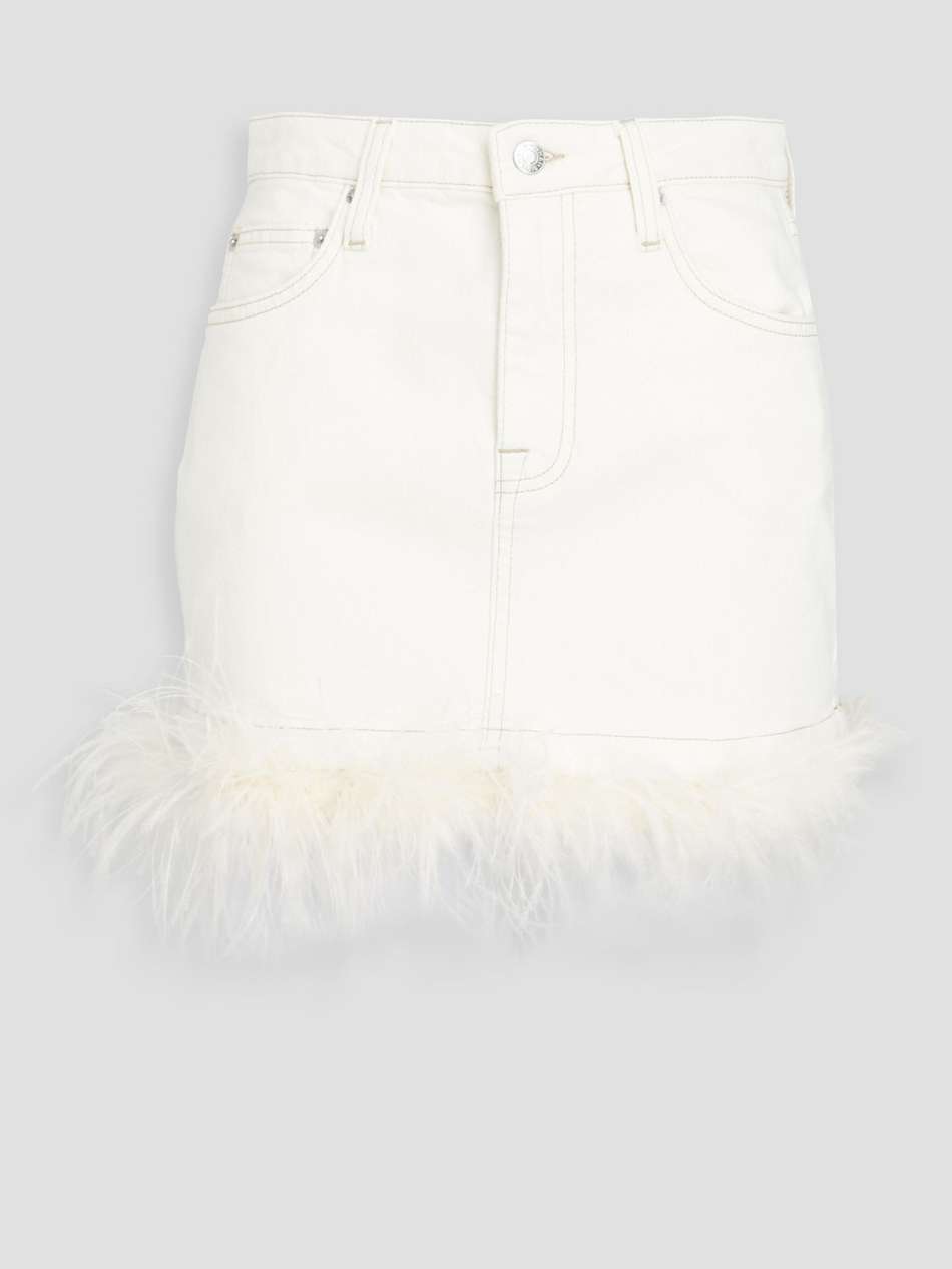 federica feather-trimmed denim mini skirt