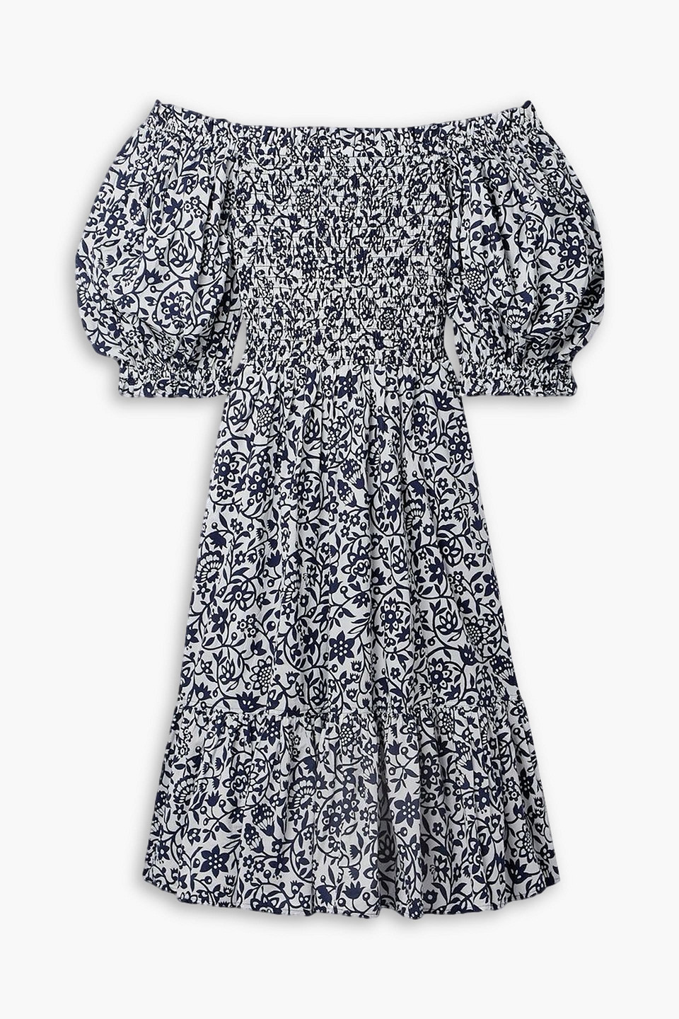 Polo Ralph Lauren Elery Off-the-shoulder Printed Cotton Midi Dress In Navy
