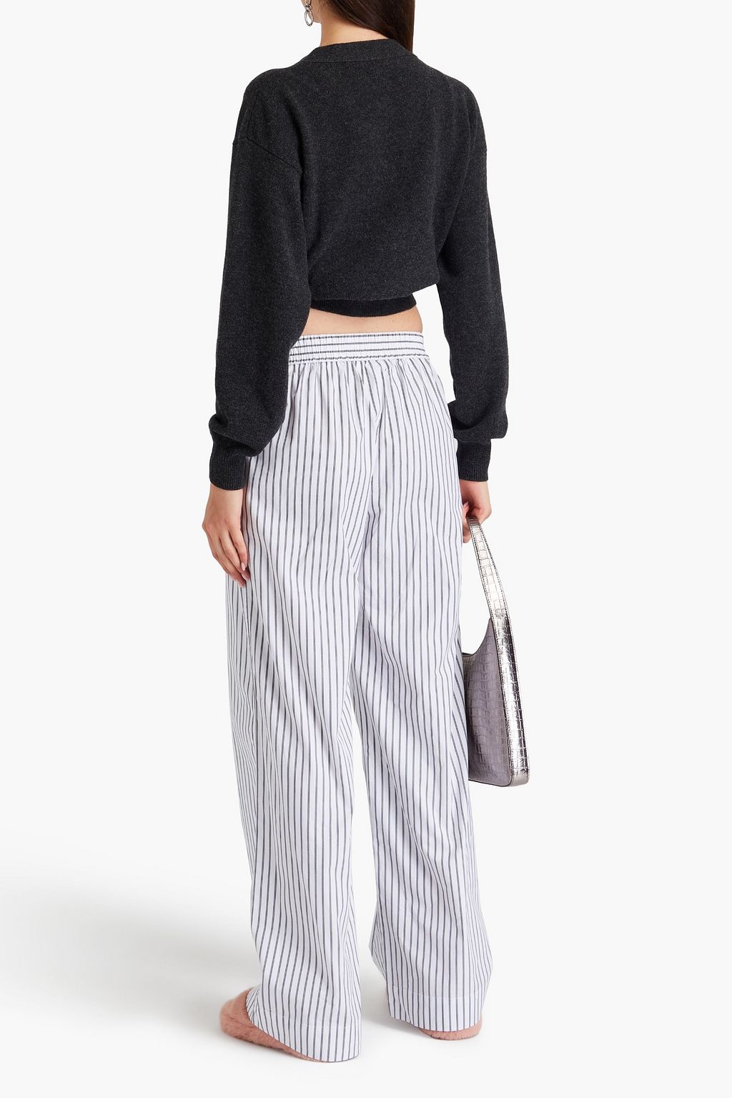 ALEXANDERWANG.T 개더 디테일 울 크롭 카디건