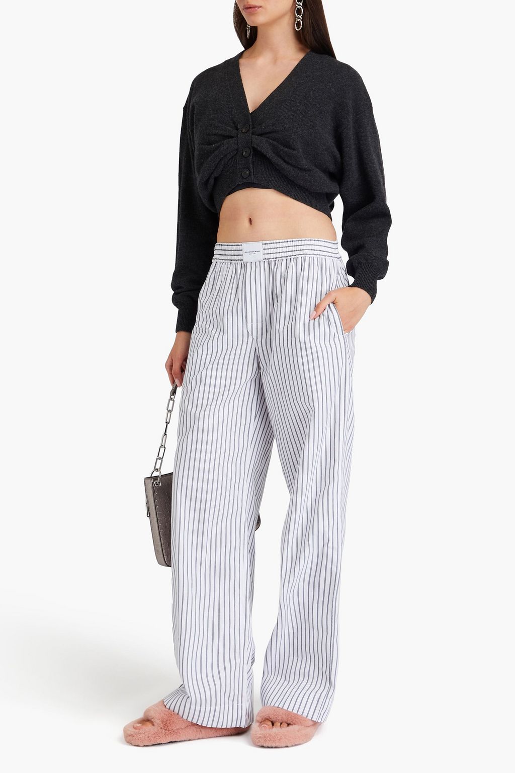 ALEXANDERWANG.T 개더 디테일 울 크롭 카디건