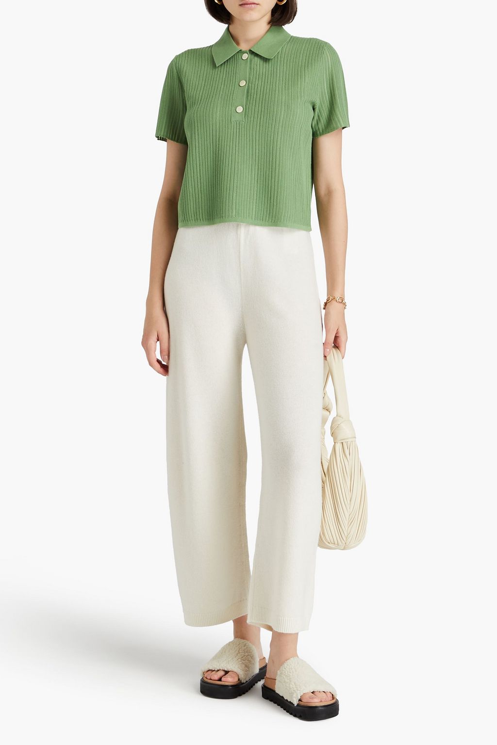 THEORY Ribbed cotton-blend polo shirt