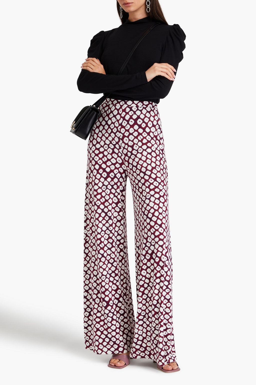 DIANE VON FURSTENBERG 프린트 스트레치 저지 와이드 레그 팬츠