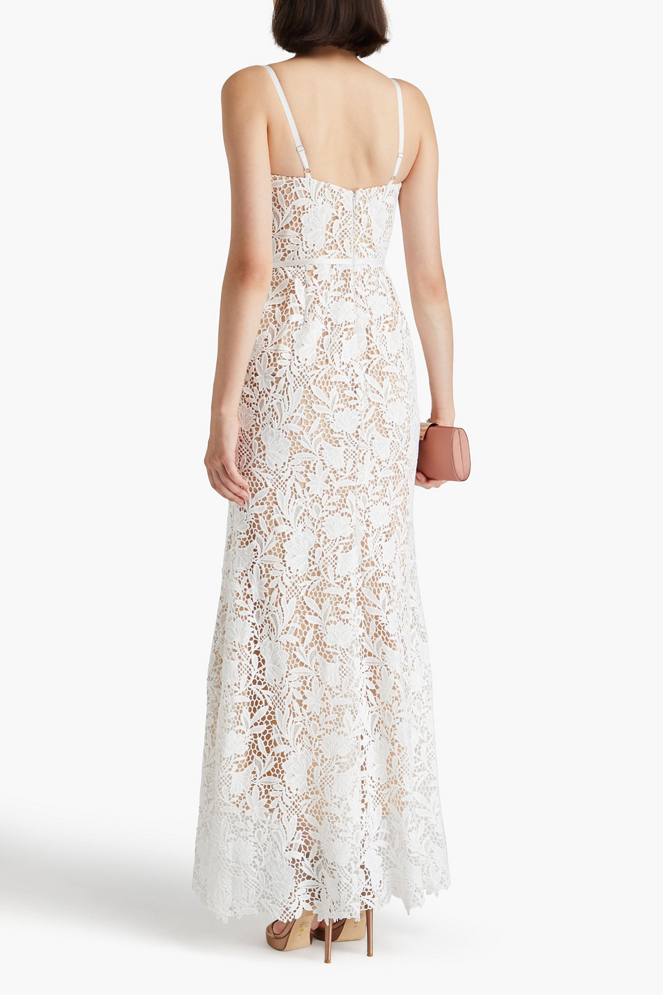 MARCHESA NOTTE SATIN-TRIMMED GUIPURE LACE AND TULLE GOWN