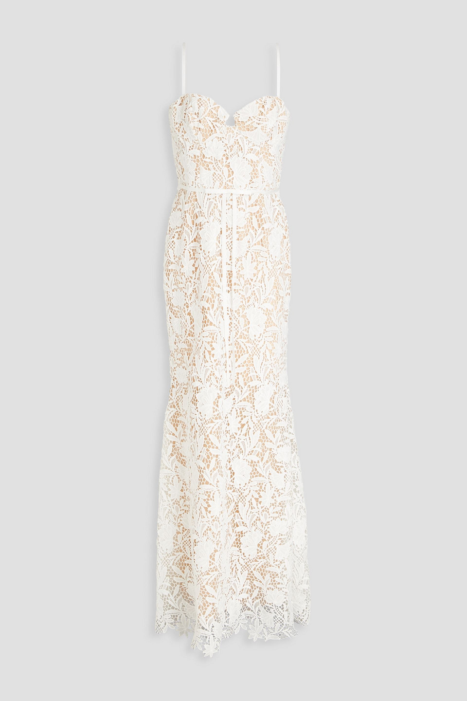 Marchesa Notte Satin-trimmed Guipure Lace And Tulle Gown In White