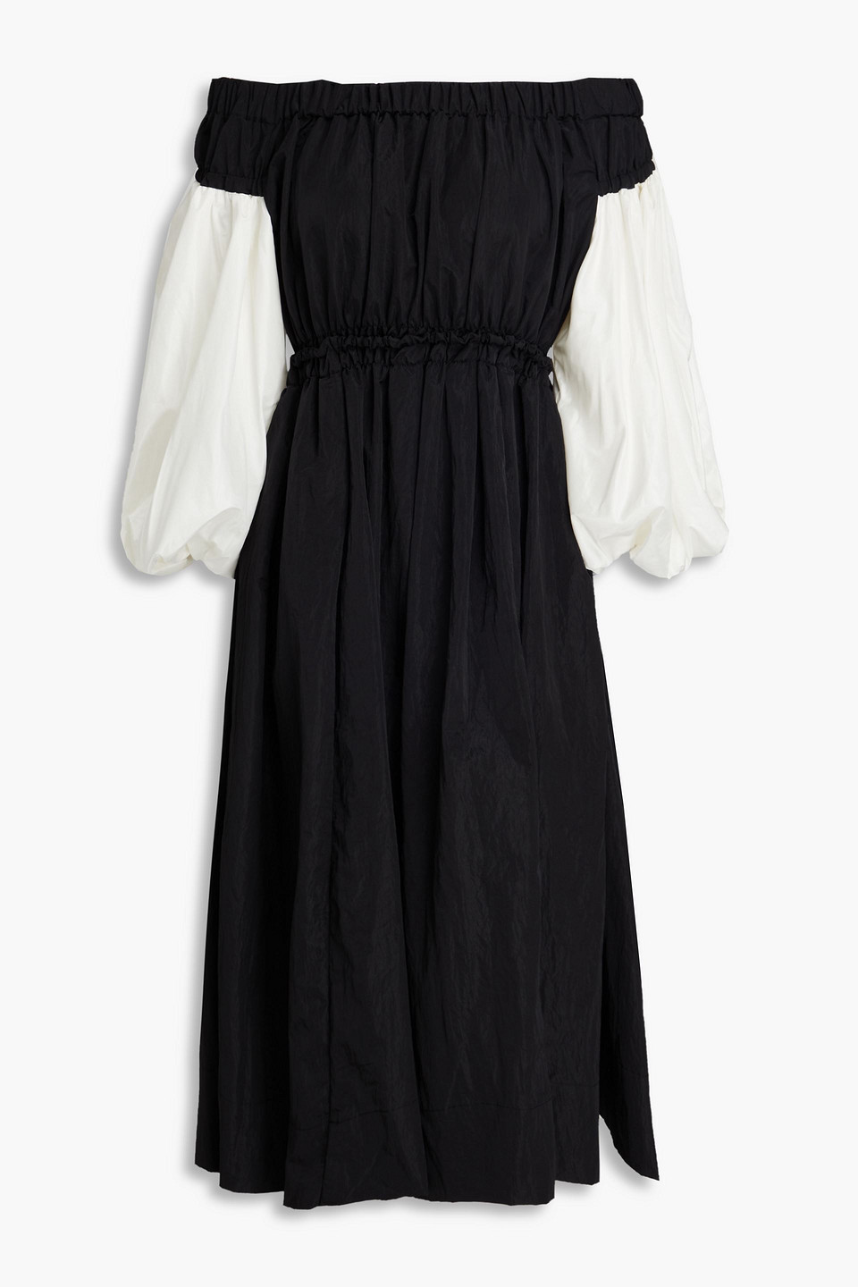 Rejina Pyo Lydia Off-the-shoulder Silk-satin And Taffeta Midi Dress In Black