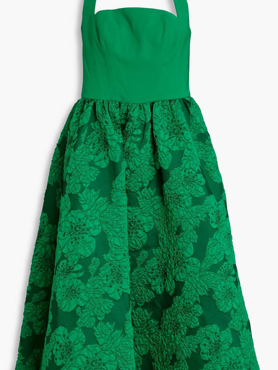 cloqué and crepe halterneck midi dress