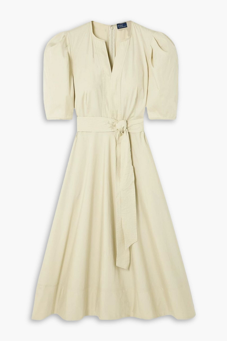 Polo Ralph Lauren Kalna Belted Pleated Cotton-poplin Midi Dress In Beige