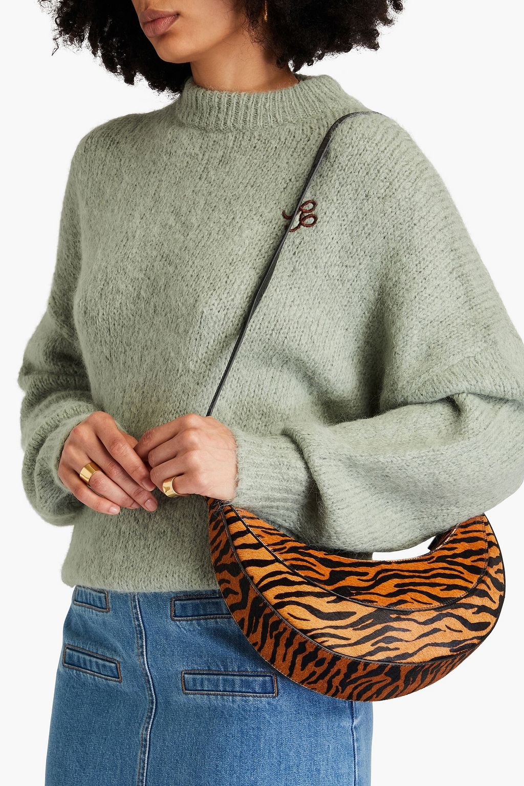 REJINA PYO Banana zebra-print calf hair shoulder bag
