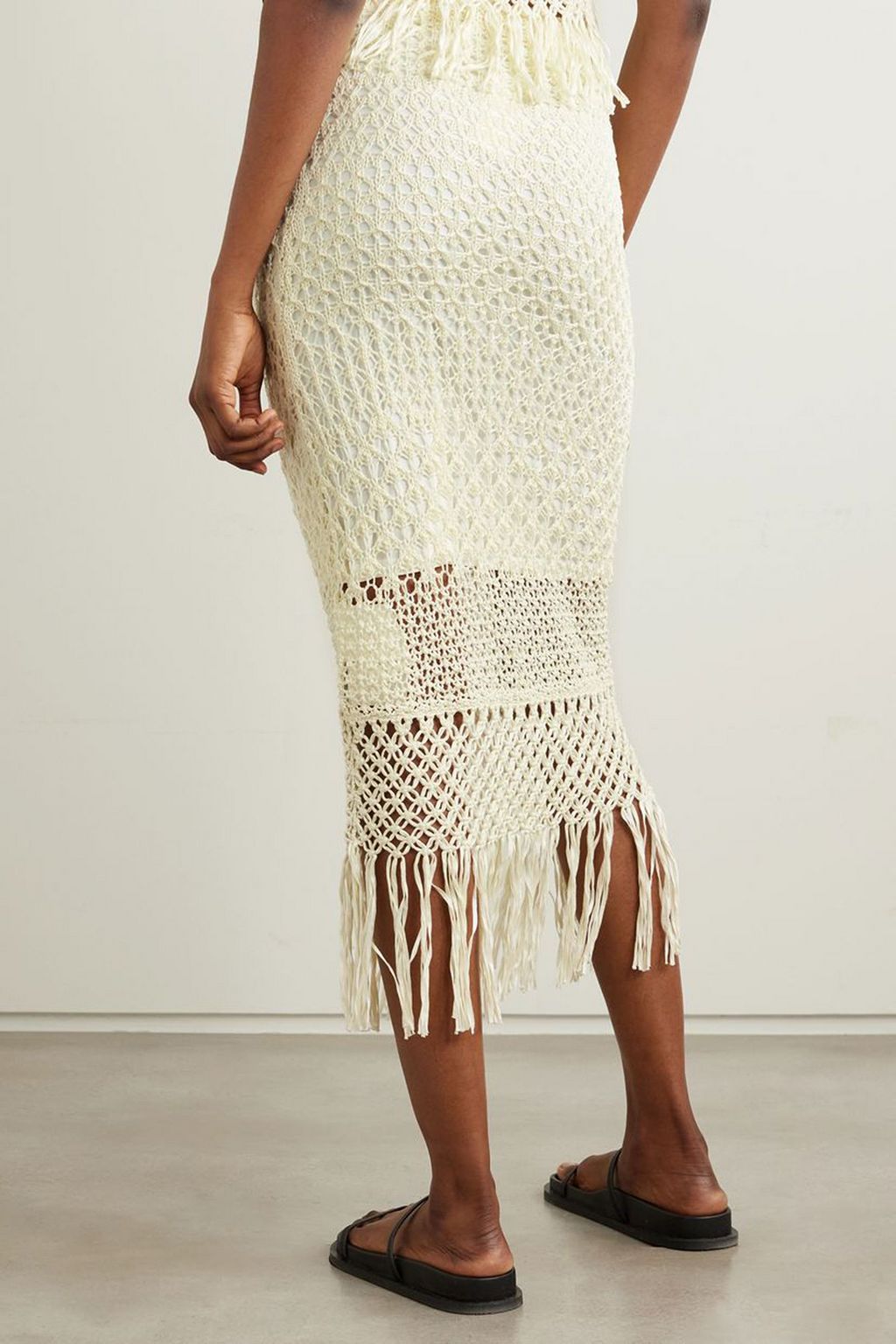 POLO RALPH LAUREN Fringed crocheted and macramé cotton midi skirt