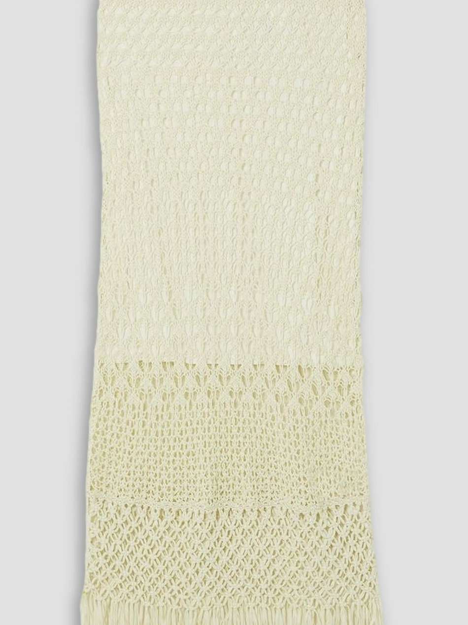 fringed crocheted and macramé cotton midi skirt