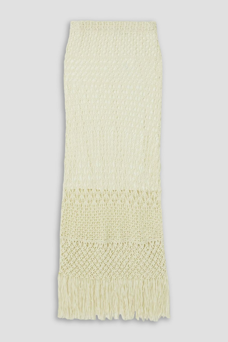 Polo Ralph Lauren Fringed Crocheted And Macramé Cotton Midi Skirt In Cream