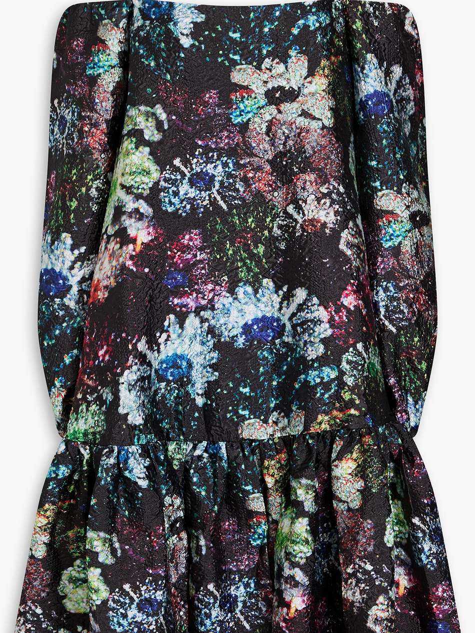 zora cold-shoulder floral-print cloqué dress