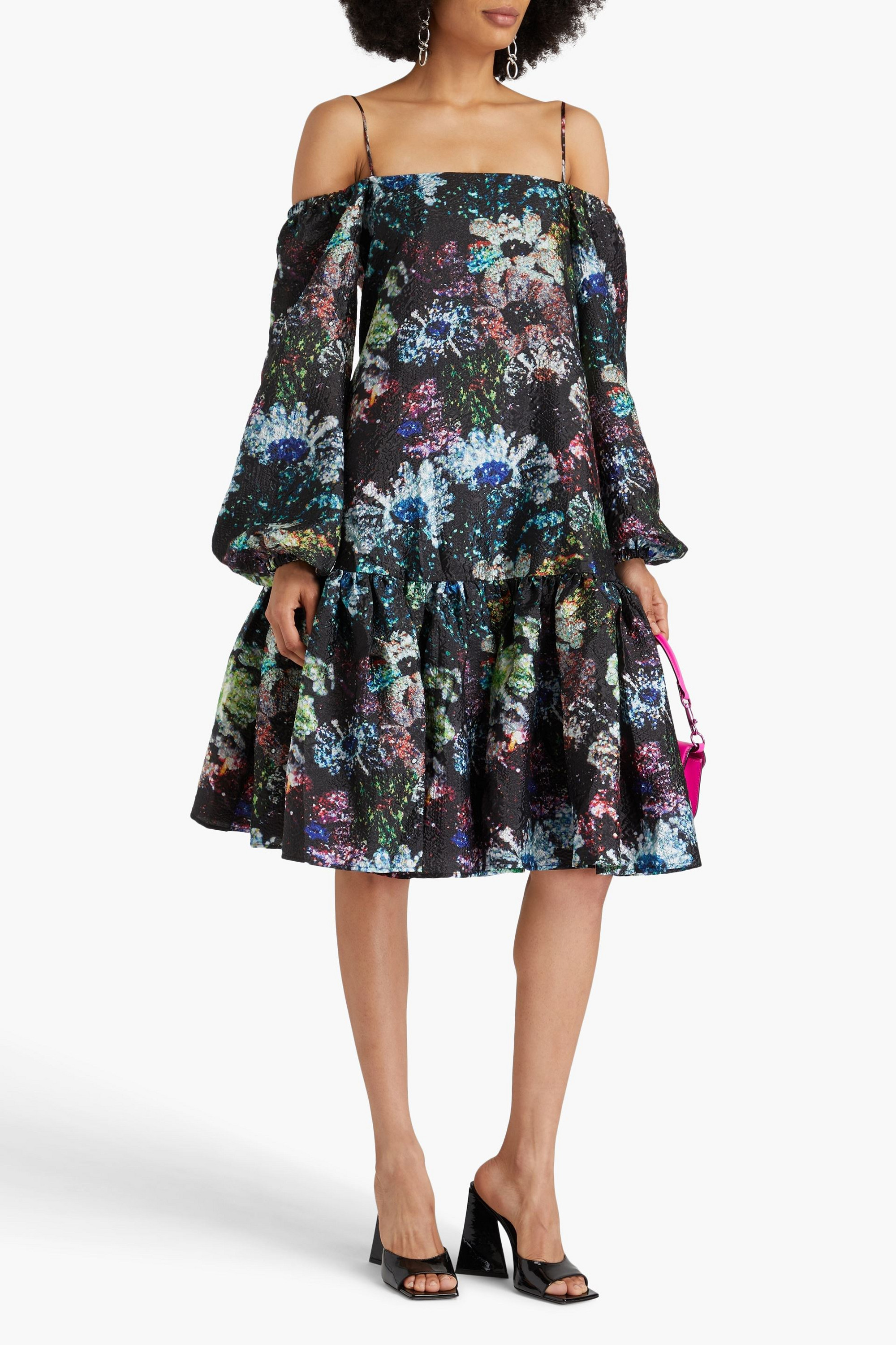 Stine Goya Zora cold-shoulder floral-print cloqué dress