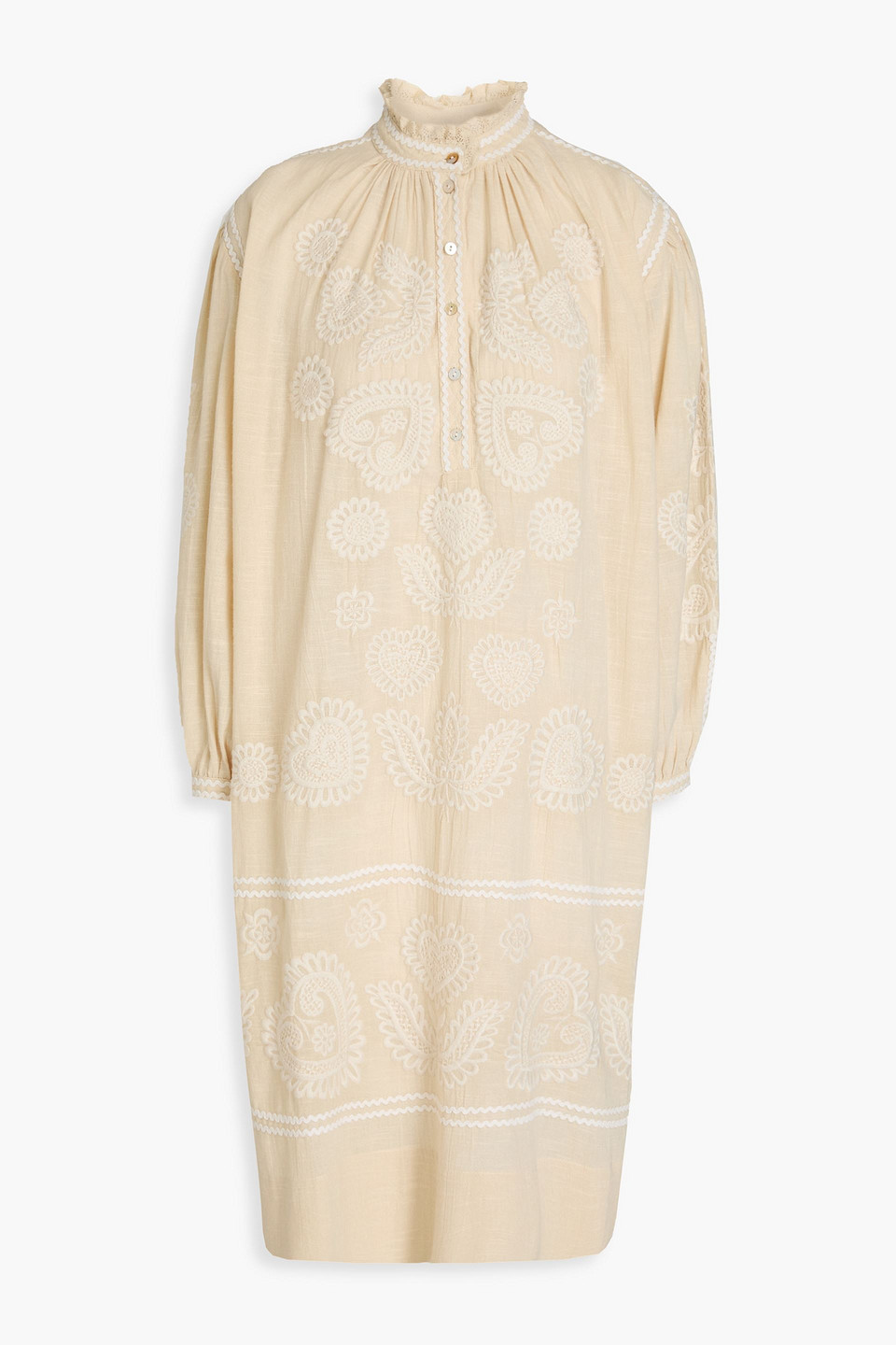 Antik Batik Robby Kleid Aus Baumwolle Mit Stickereien In Beige