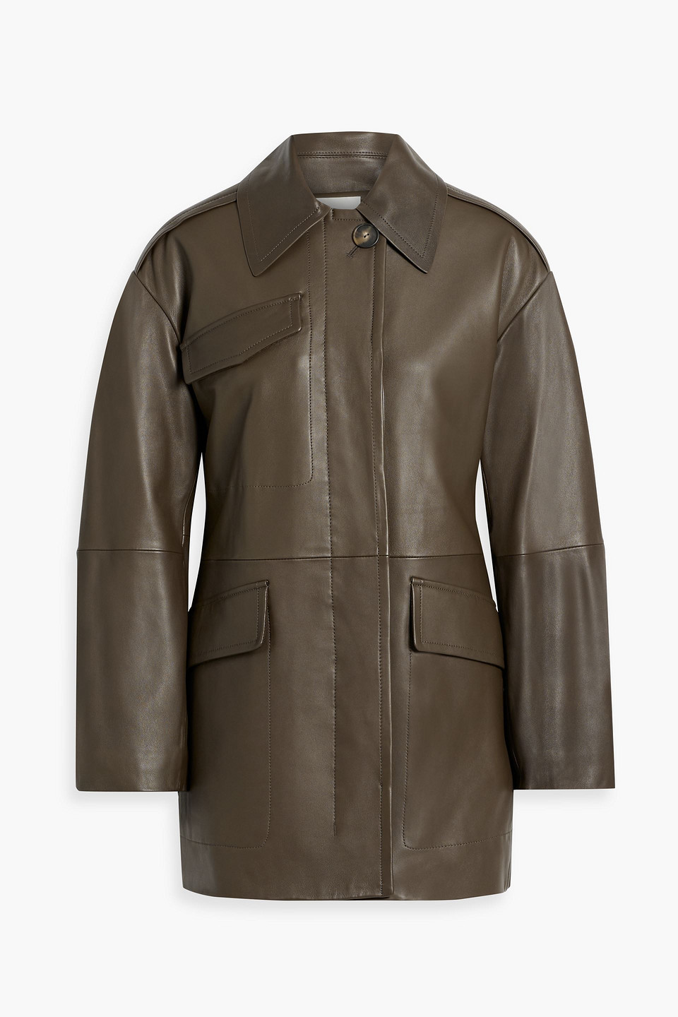Vince Leather Jacket In Taupe