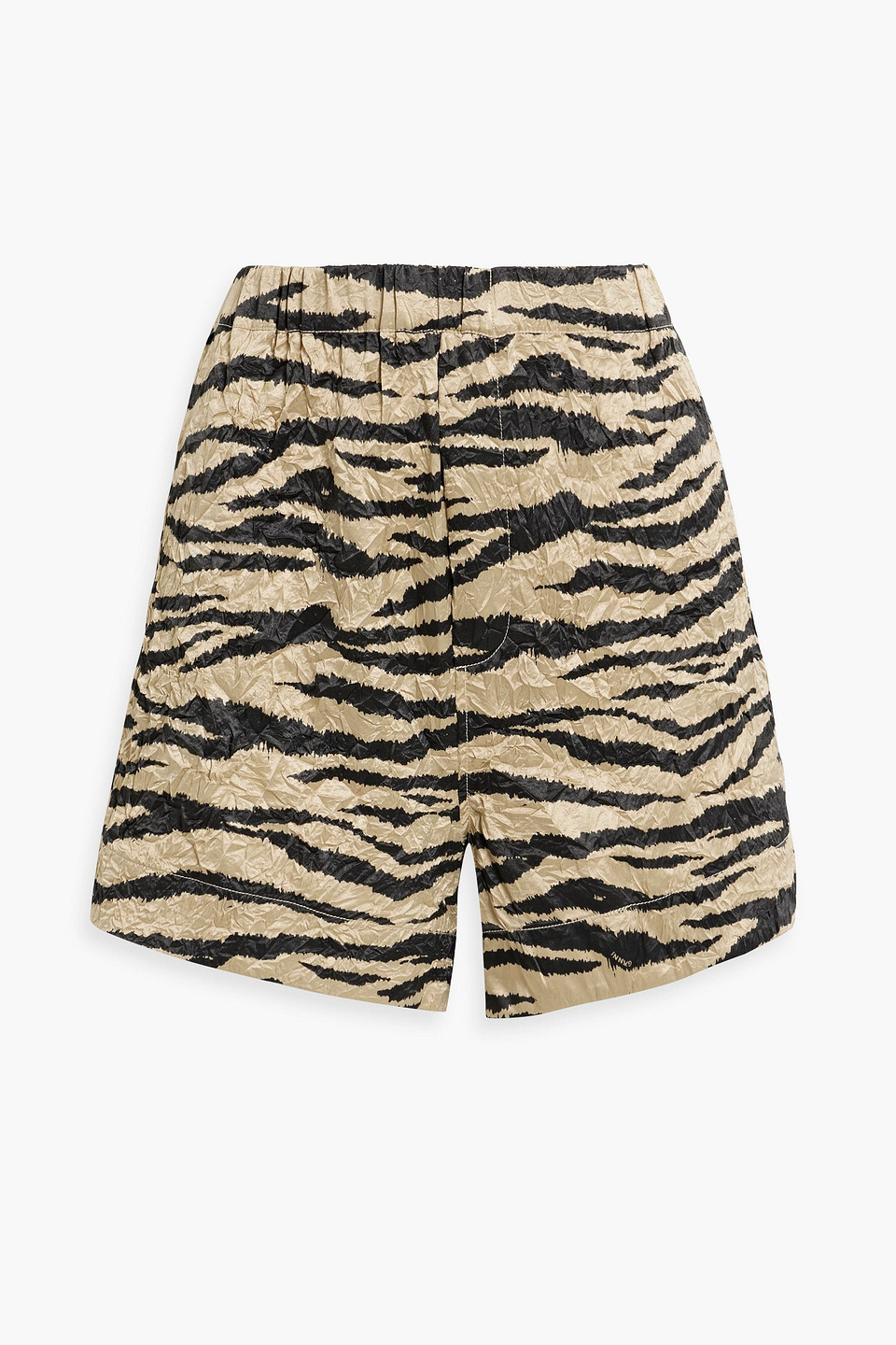 Ganni Zebra-print Crinkled Satin Shorts In Sand