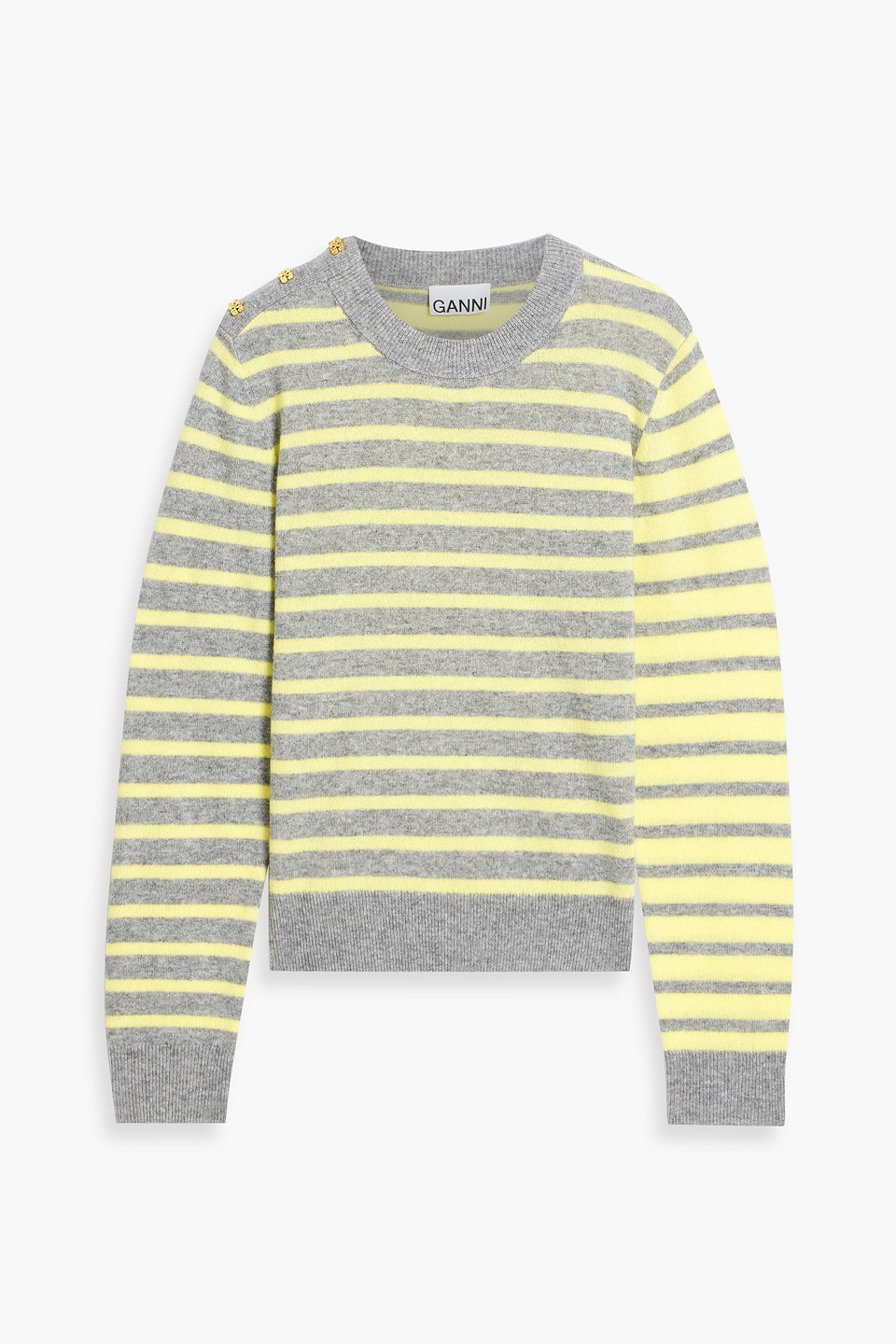 ganni - striped wool and cashmere-blend sweater - yellow - l