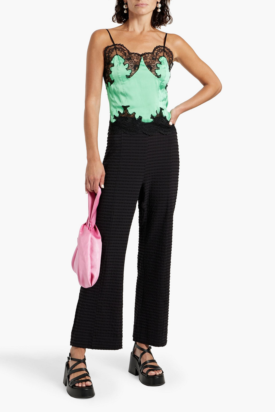 Ganni Cloqué Straight-leg Pants In Black