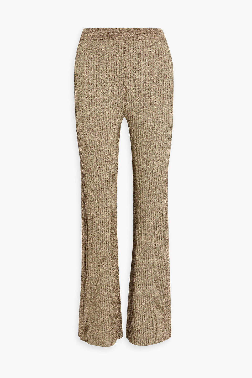 Ganni Mélange Ribbed-knit Flared Pants In Brown
