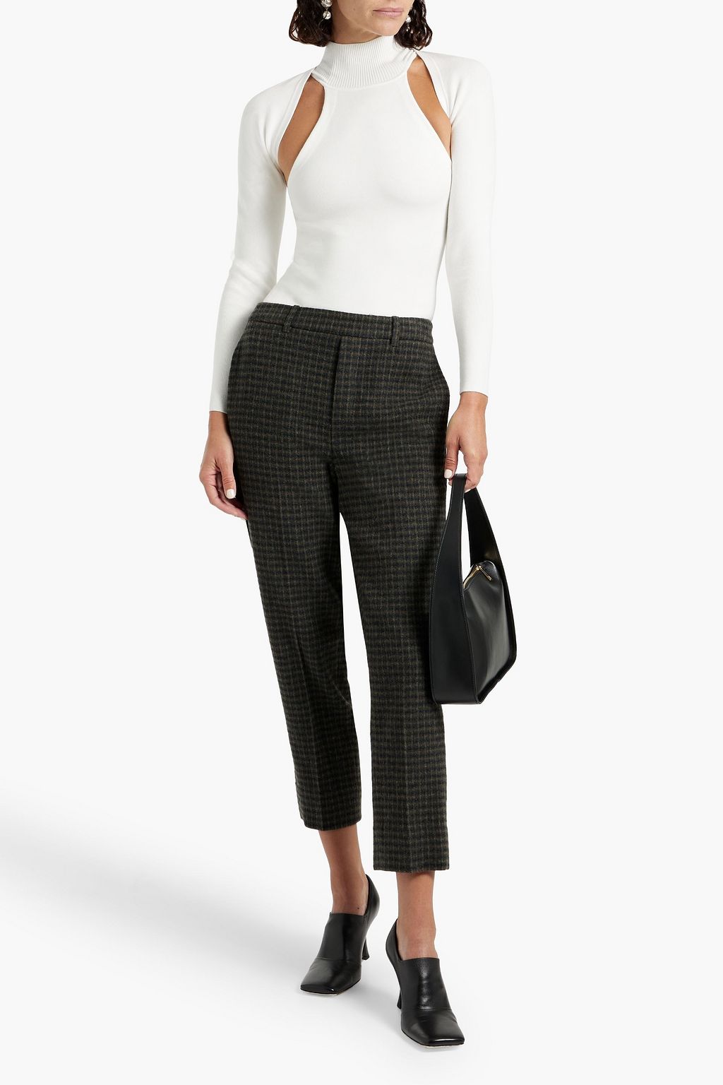 VINCE. Cropped checked wool-blend flannel tapered pants