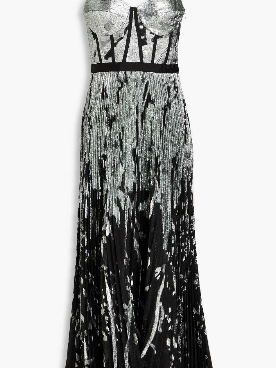 brielle pleated metallic fil coupé organza gown