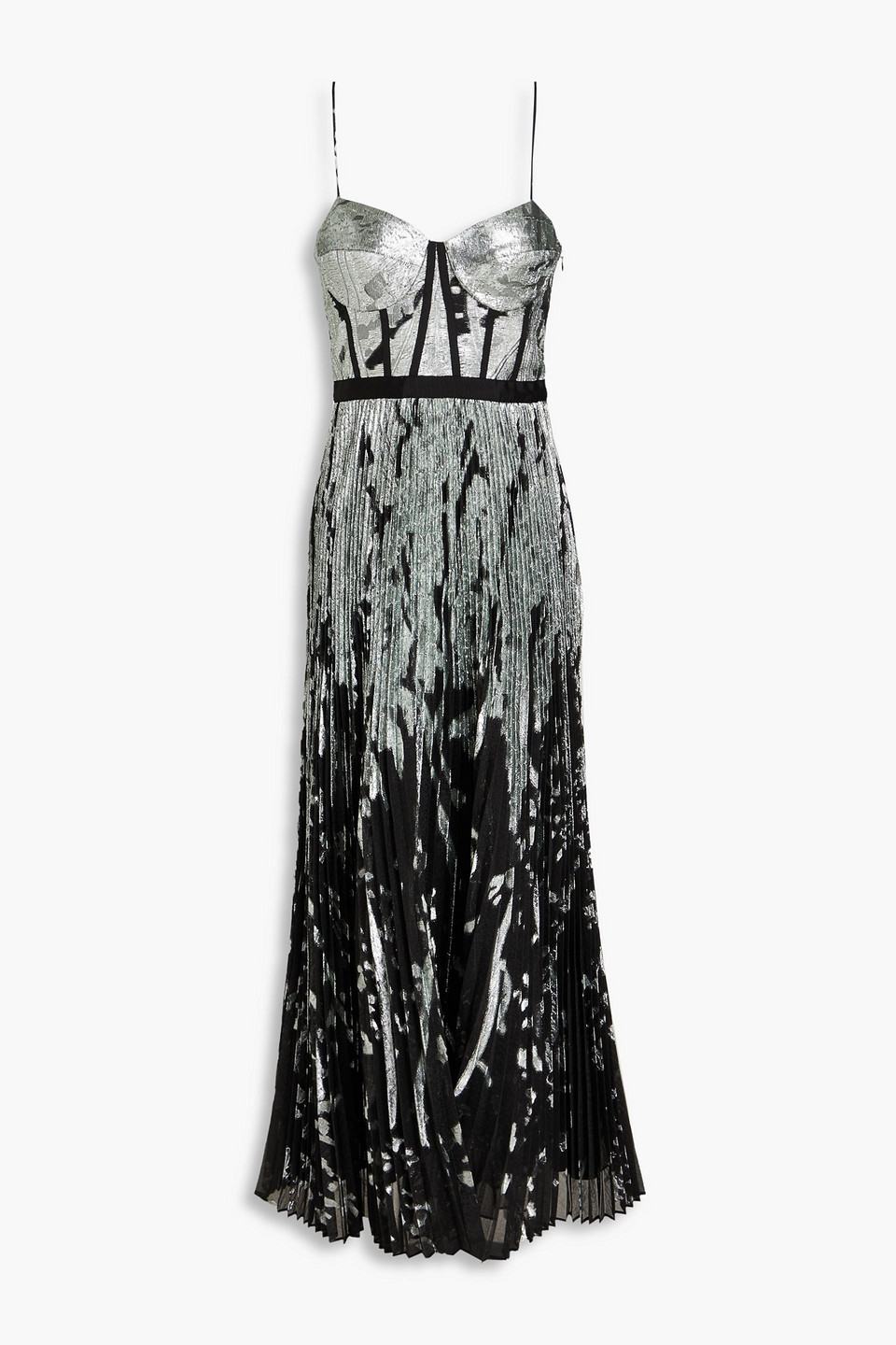 Shop Simkhai Brielle Pleated Metallic Fil Coupé Organza Gown In Silver