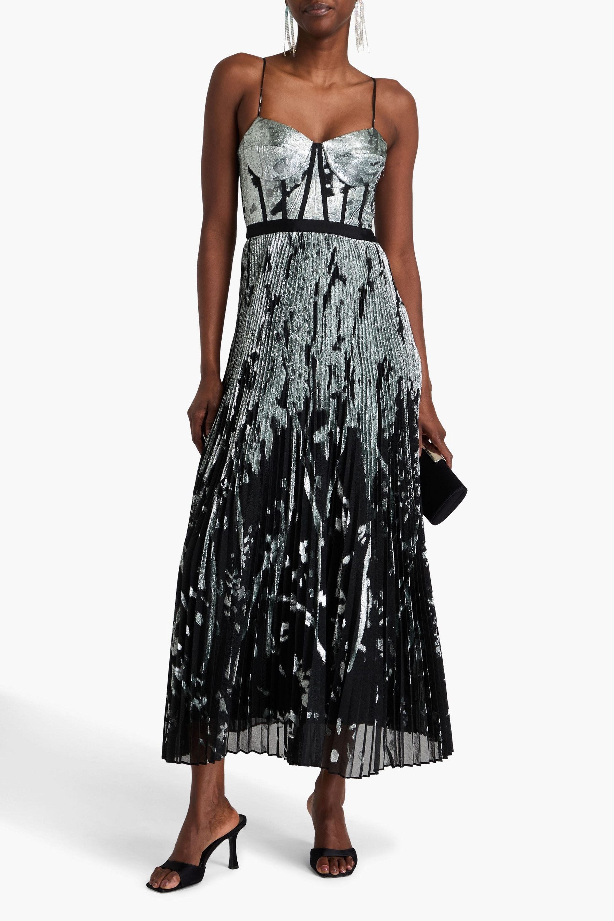 SIMKHAI Brielle pleated metallic fil coupé organza gown