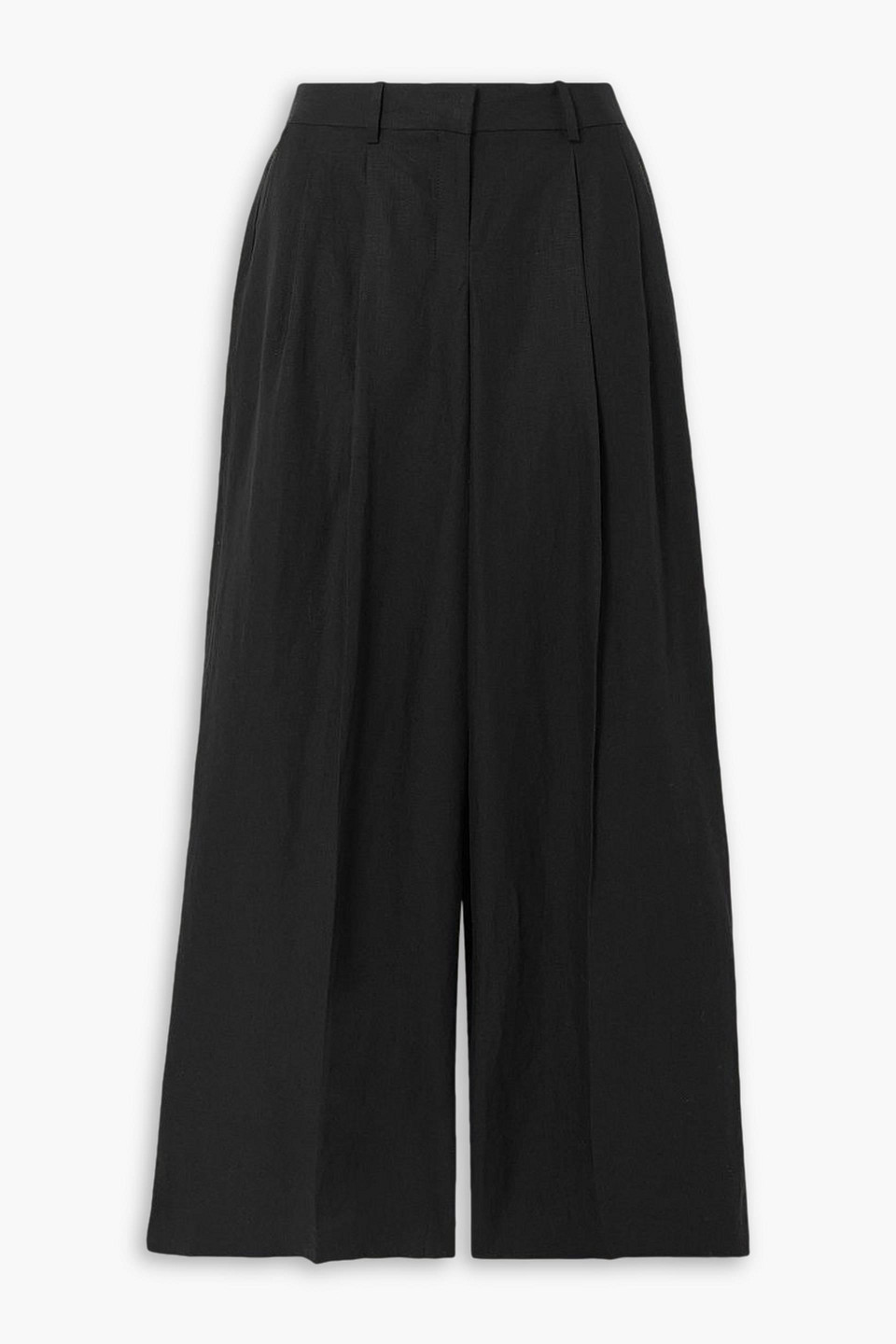 Theory Pleated Linen Wide-leg Pants In Black