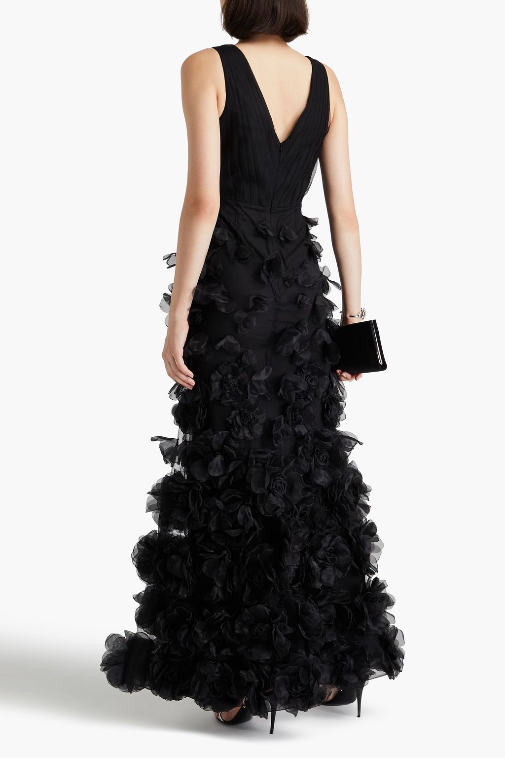 MARCHESA NOTTE Appliquéd pintucked organza gown
