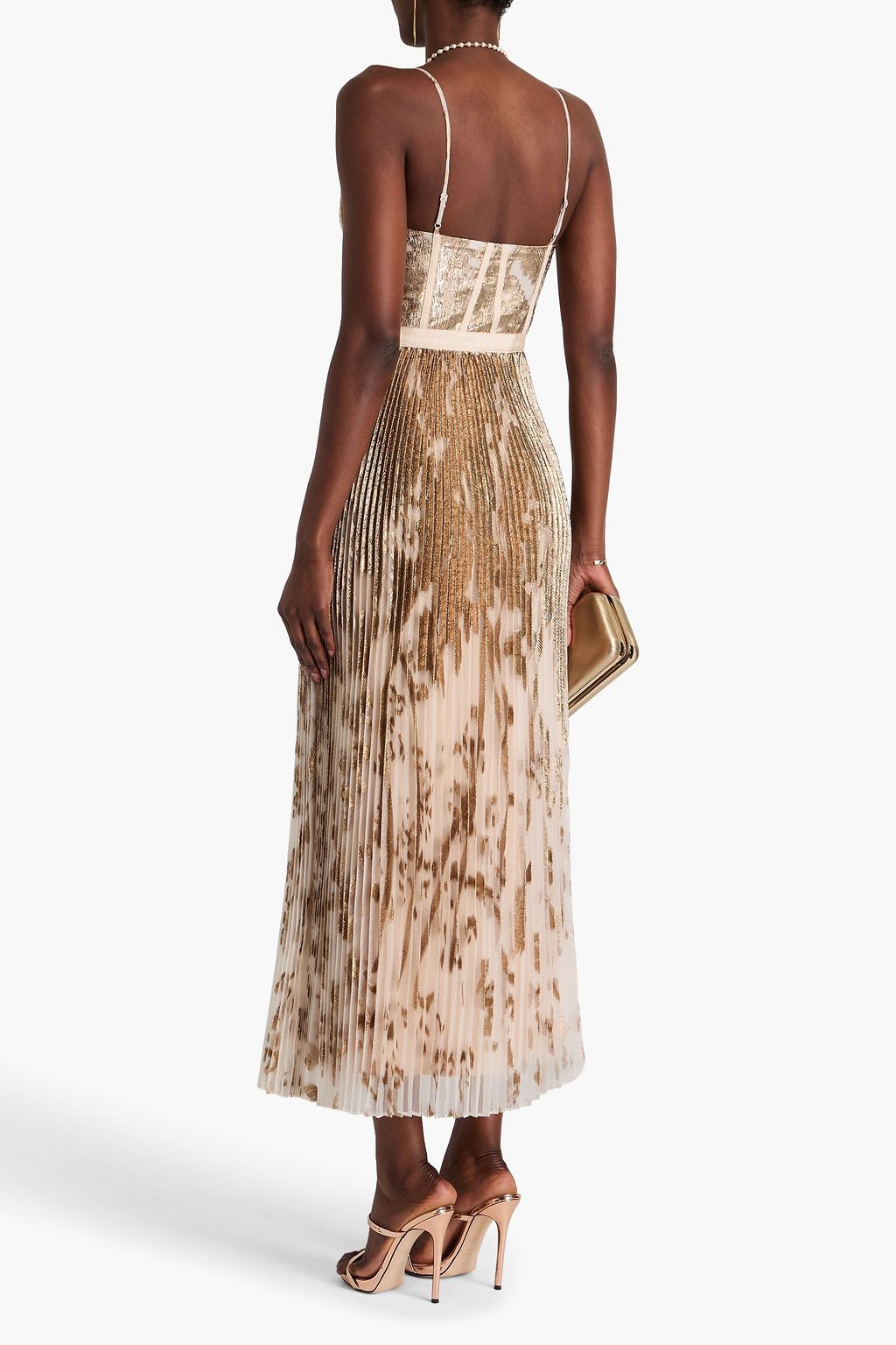 SIMKHAI Brielle pleated metallic fil coupé organza gown