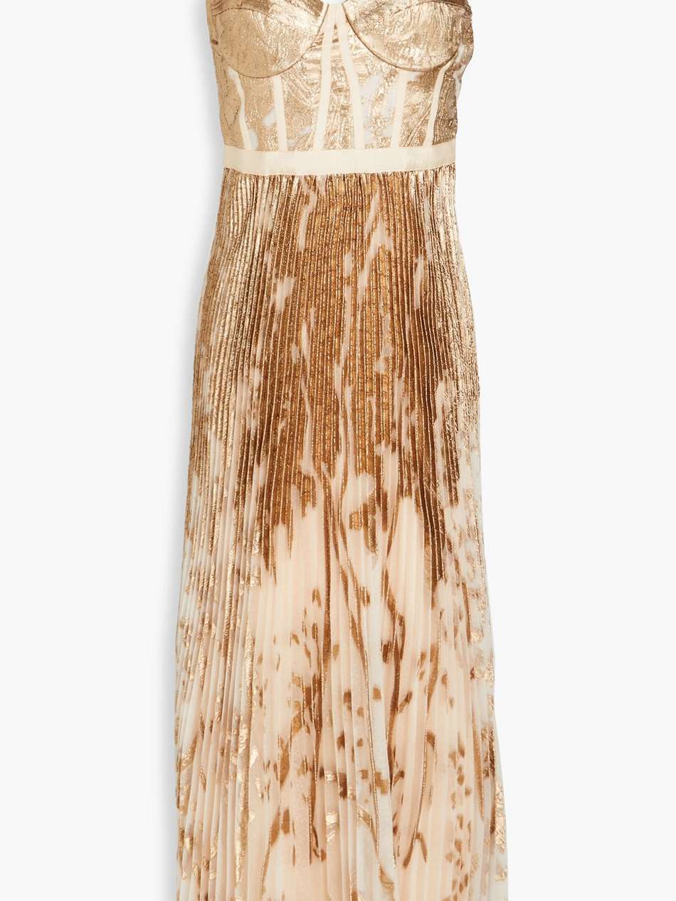 brielle pleated metallic fil coupé organza gown