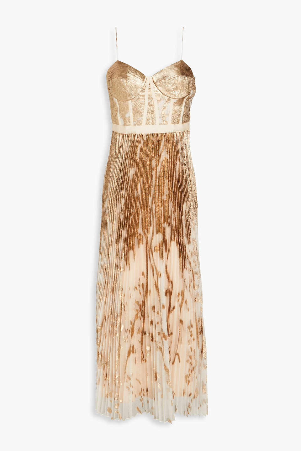Brielle pleated metallic fil coupé organza gown