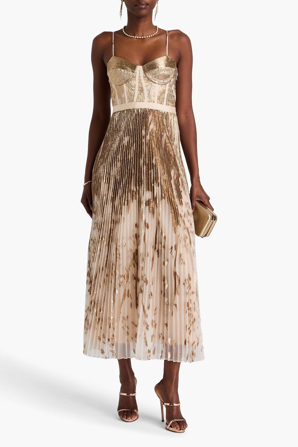 SIMKHAI Brielle pleated metallic fil coupé organza gown