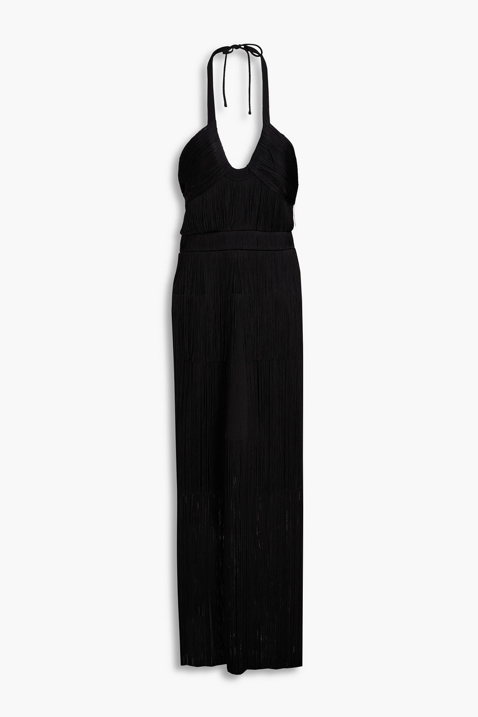 Simkhai Baldwin Fringed Draped Crepe Halterneck Maxi Dress In Black