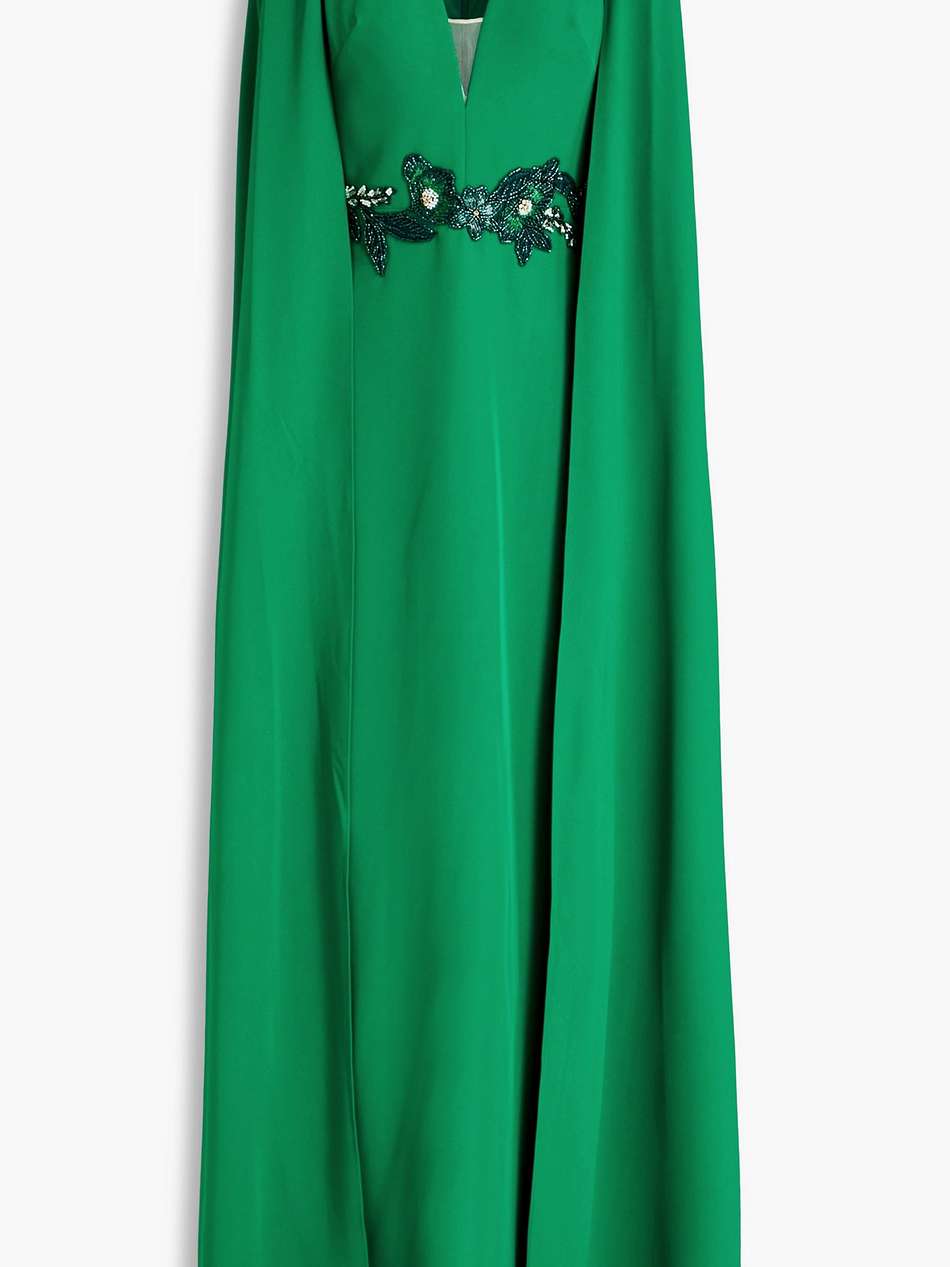 cape-effect embellished crepe gown