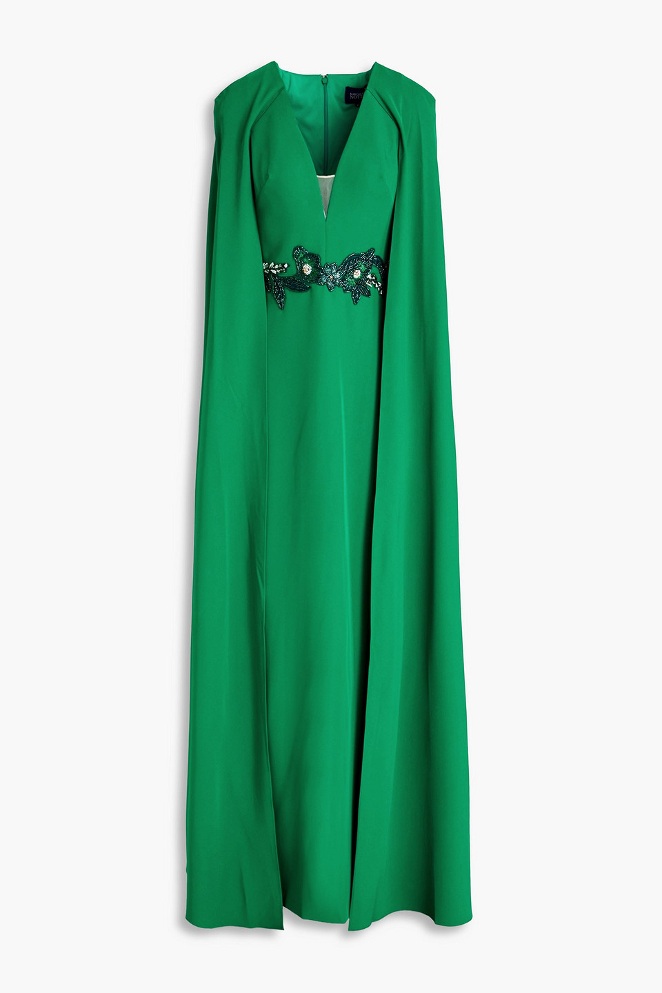 Cape-effect embellished crepe gown