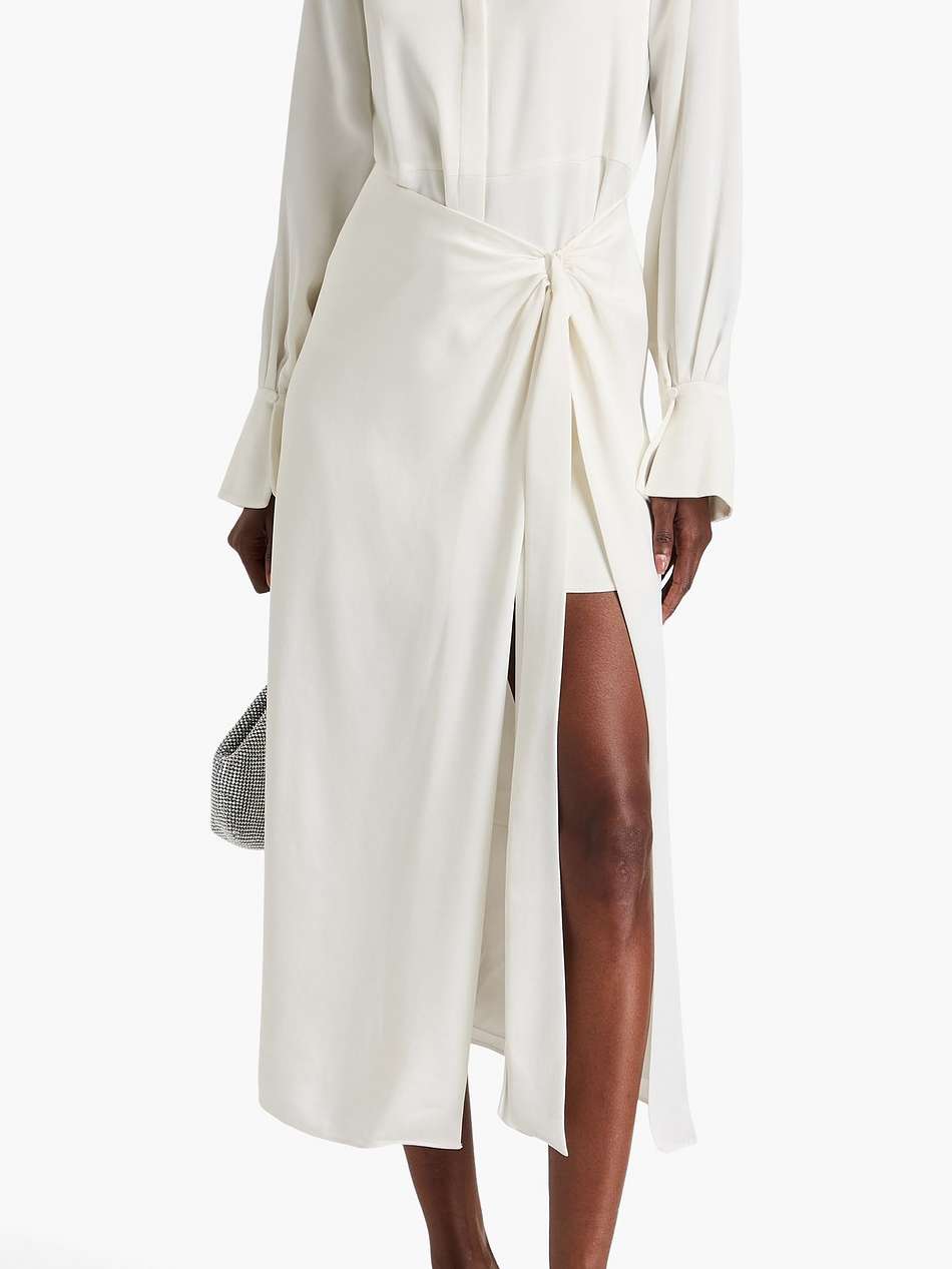 samba wrap-effect draped crepe-satin midi shirt dress