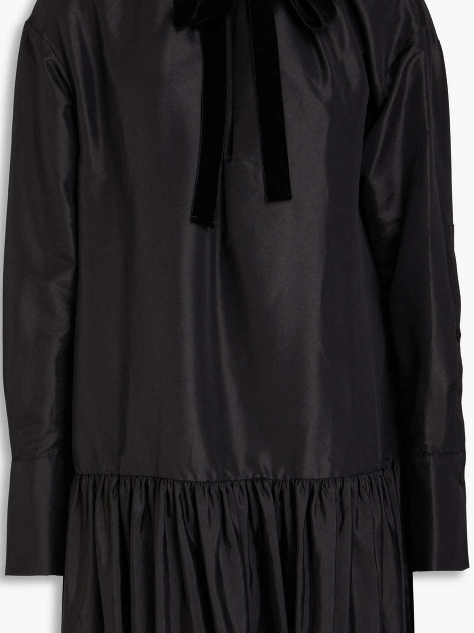 edison velvet-trimmed ruffled taffeta mini dress